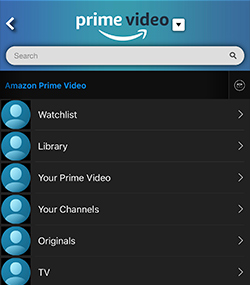 Prime Video shows listing on PlayOn Cloud