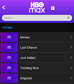 HBO Max shows listing on PlayOn Cloud