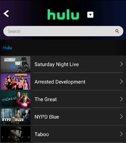 Hulu shows listing on PlayOn Cloud